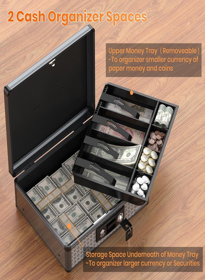 Glosen Cash Box with Lock, Money Box with Key & Removable Coin Tray 11.4 * 5.3 * 13.5 inch [Black] (Extra Large) - Image 5