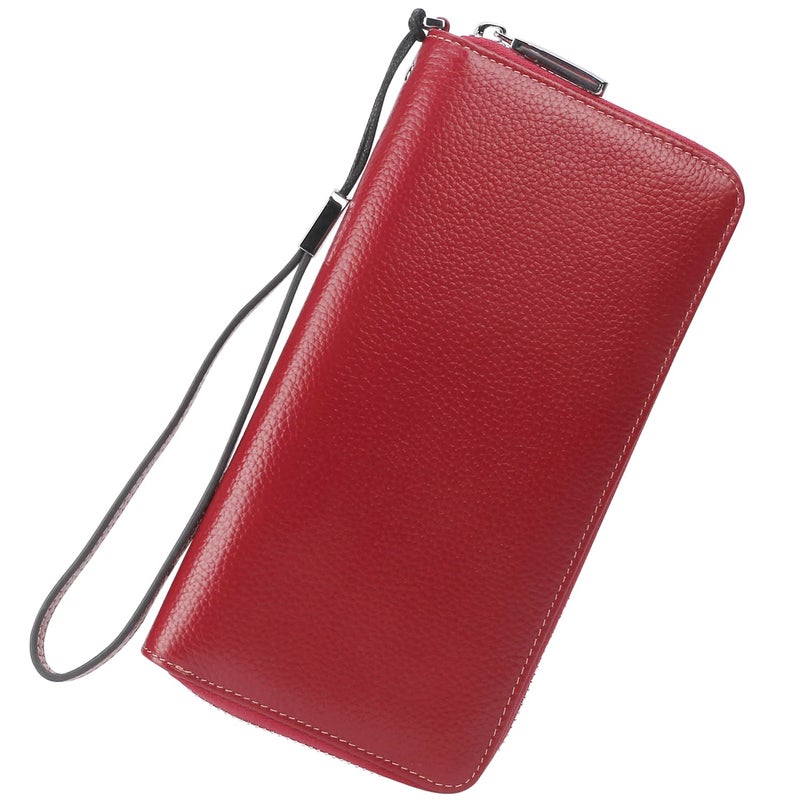 Lavemi Lavemi Women's RFID Blocking 100% Leather Large Capacity Zip Around Wallet Phone Holder Clutch Travel Purse Wristlet(Large Size Deep Red) - Image 1