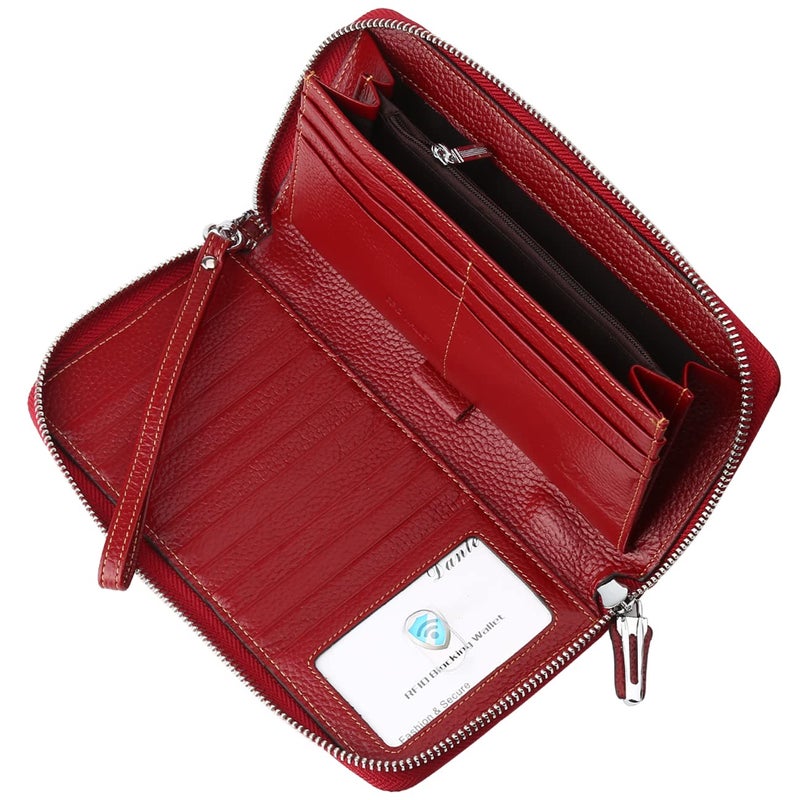 Lavemi Lavemi Women's RFID Blocking 100% Leather Large Capacity Zip Around Wallet Phone Holder Clutch Travel Purse Wristlet(Large Size Deep Red) - Image 4