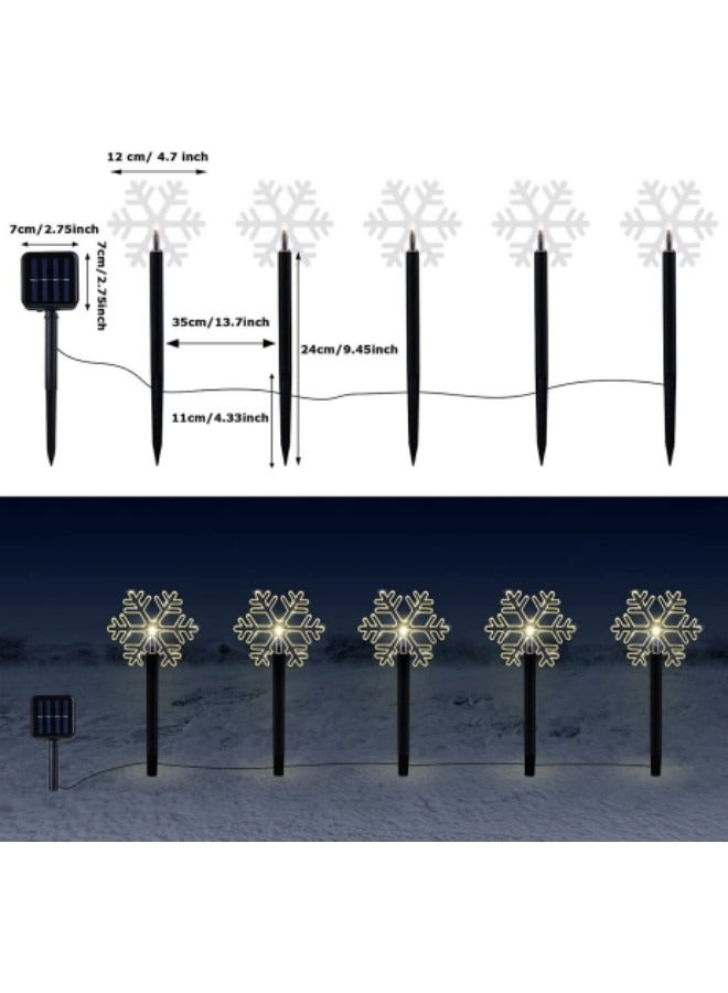 GGEROU أضواء مسار ندفة الثلج الشمسية، 5 قطع موفرة للطاقة مقاومة للماء تعمل بالطاقة الشمسية، وضعان للإضاءة، حصة الحديقة، ندفة الثلج - Image 4