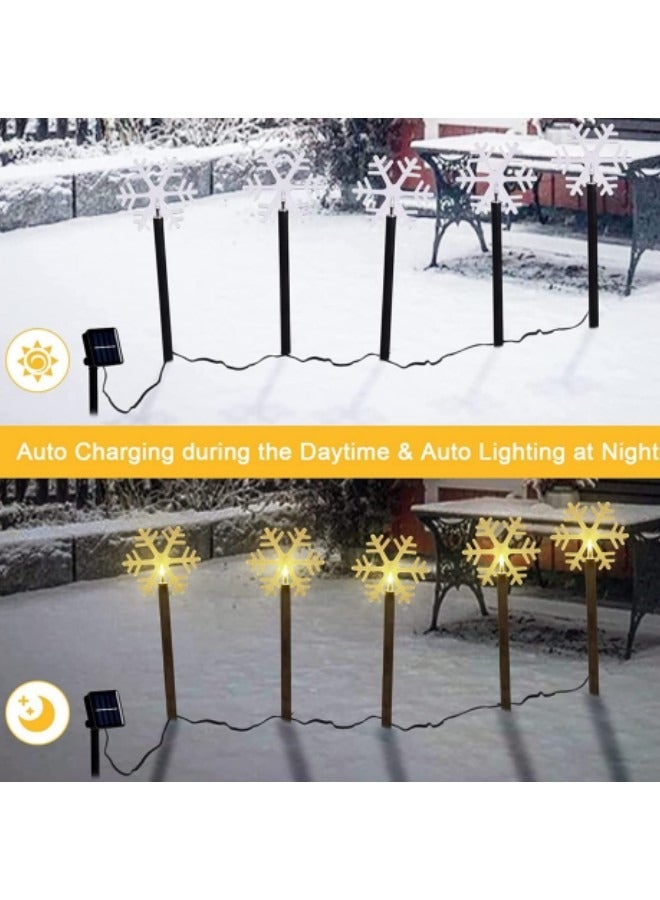 GGEROU أضواء مسار ندفة الثلج الشمسية، 5 قطع موفرة للطاقة مقاومة للماء تعمل بالطاقة الشمسية، وضعان للإضاءة، حصة الحديقة، ندفة الثلج - Image 2