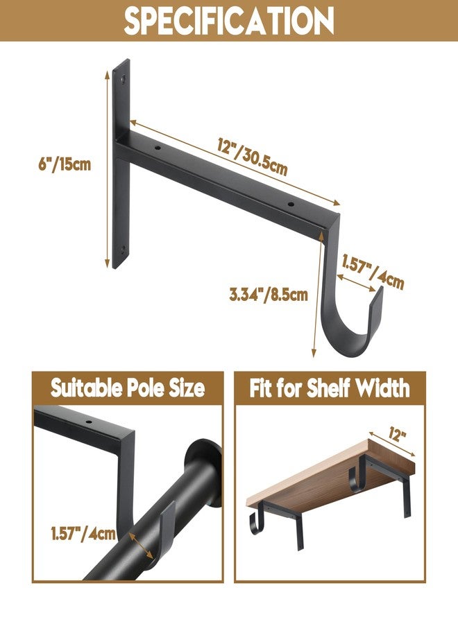 AddGrace Heavy Duty Closet Rod and Shelf Brackets 12 Inch Wall Mounted Closet Rod Bracket with Pole Holder Shelving Support with Screws for Laundry (2 Pack) - Image 4