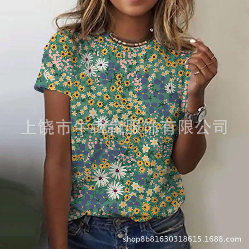 Summer 3Dt Shirt Short Sleeve Leisure Floral Wind Printing Ladies Short Sleeve T-Shirt - Image 1