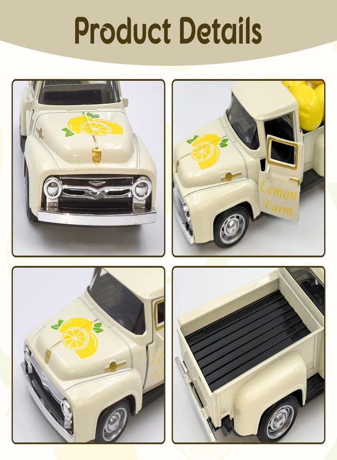 Teeloray Lemon Vintage Metal Truck Decor Farm Pickup, Farmhouse Tabletop Tiered Tray Decor, Old Fashioned Mini Diecast Truck Decorations Pullback Truck Toys for Home Kitchen Bookshelf Table (White) - Image 4