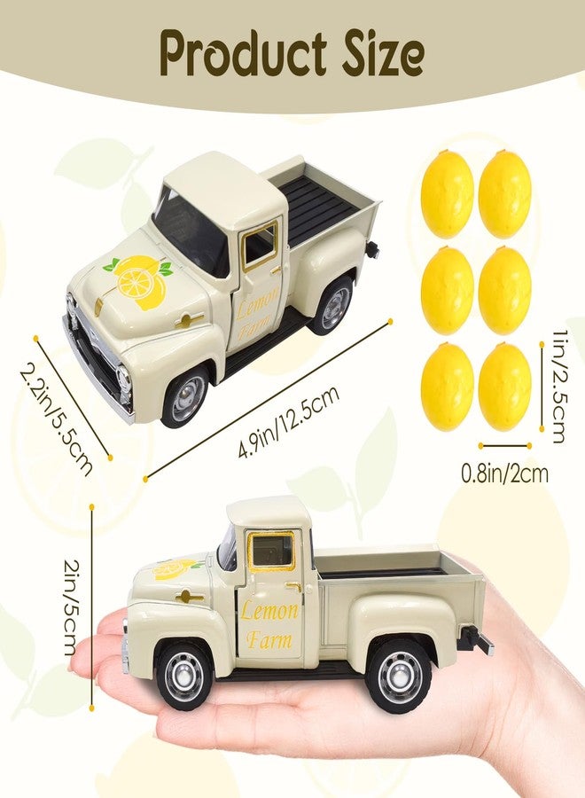 Teeloray Lemon Vintage Metal Truck Decor Farm Pickup, Farmhouse Tabletop Tiered Tray Decor, Old Fashioned Mini Diecast Truck Decorations Pullback Truck Toys for Home Kitchen Bookshelf Table (White) - Image 2
