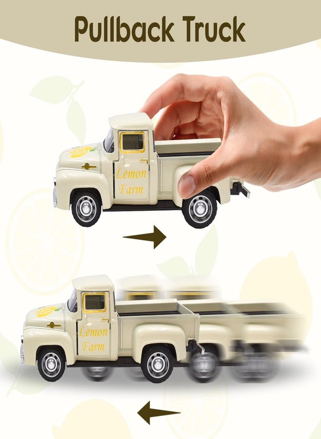 Teeloray Lemon Vintage Metal Truck Decor Farm Pickup, Farmhouse Tabletop Tiered Tray Decor, Old Fashioned Mini Diecast Truck Decorations Pullback Truck Toys for Home Kitchen Bookshelf Table (White) - Image 5