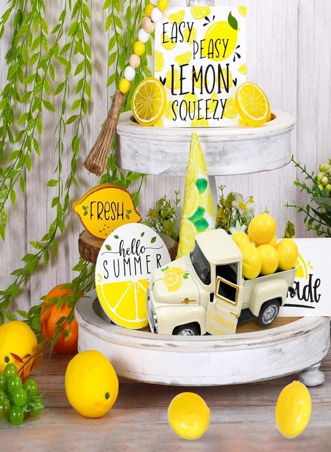 Teeloray Lemon Vintage Metal Truck Decor Farm Pickup, Farmhouse Tabletop Tiered Tray Decor, Old Fashioned Mini Diecast Truck Decorations Pullback Truck Toys for Home Kitchen Bookshelf Table (White) - Image 3