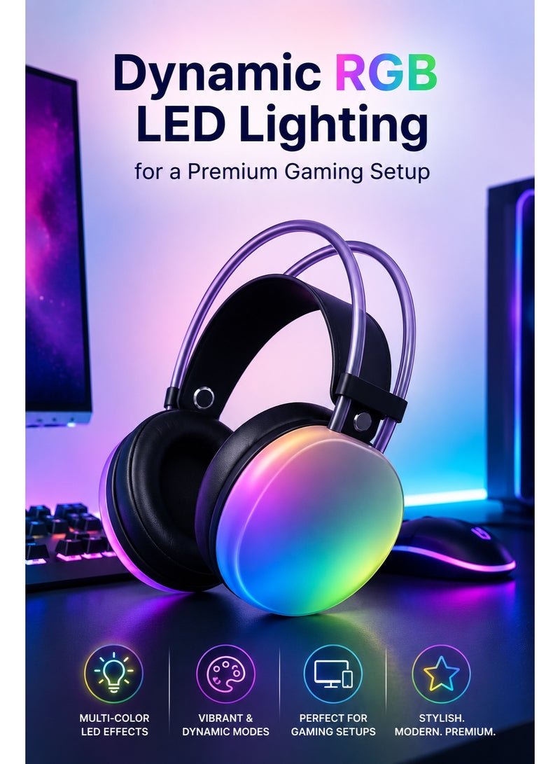 RGB Gaming Headphones P880 with Noise-Isolating Microphone | Stereo Surround Sound | LED RGB Lights | Adjustable Headband | Over-Ear Wireless Gaming Headset for PC, PS4, PS5, Laptop & Mobile - Image 5