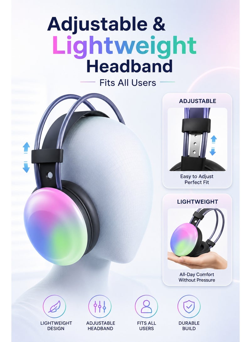 RGB Gaming Headphones P880 with Noise-Isolating Microphone | Stereo Surround Sound | LED RGB Lights | Adjustable Headband | Over-Ear Wireless Gaming Headset for PC, PS4, PS5, Laptop & Mobile - Image 4