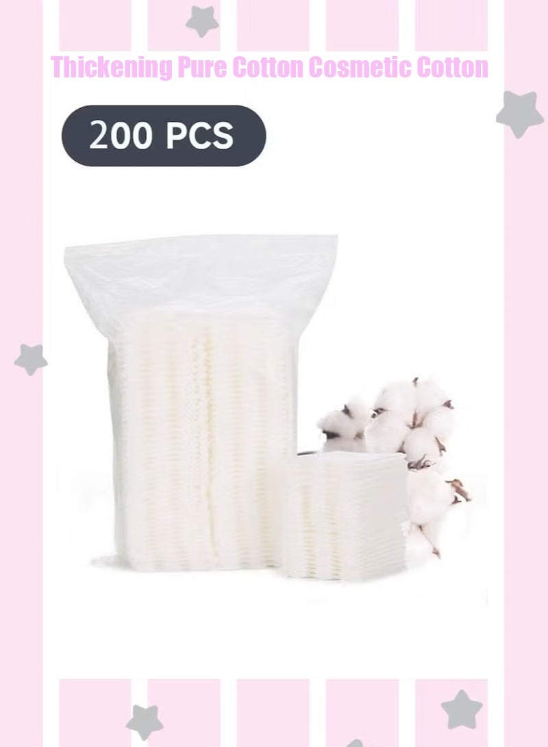 200 PCS Hypoallergenic Facial Cleansing Squares Cotton Pads, Facial Lip & Eye Makeup Remover Pads, Thickening Pure Cotton Cosmetic Cotton - Image 1