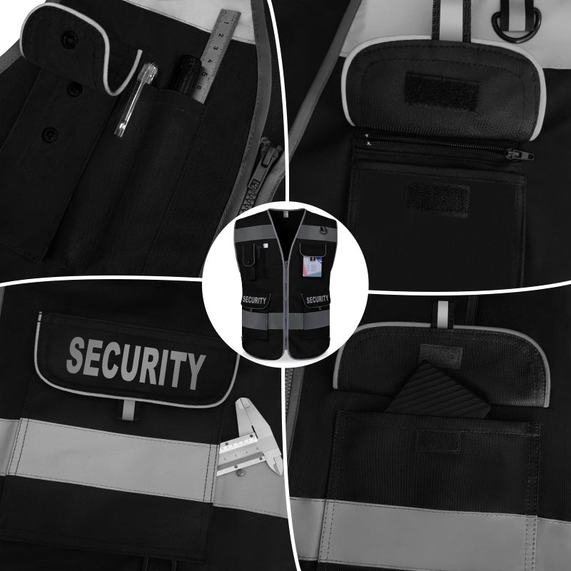 TCCFCCT Security Vest for Security Guard 9 Pockets High Visibility Reflective Safety Vest for Men Women, Durable Hi Vis Vest with Reinforced Sewing, Meets ANSI/ISEA, (G100S-Black, L) - Image 4