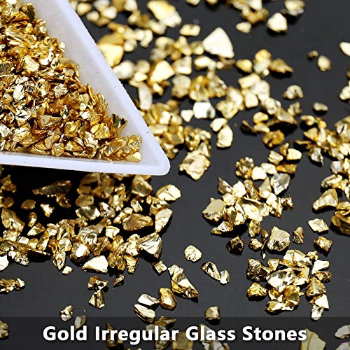BONNY BOXX Irregular Crushed Glass Chips Sprinkles, 100g Metallic Chunky Glitter Stones for Nail Art, Resin Mold Filler, DIY Crafts, Vase Filler, Jewelry Making (Gold) - Image 3