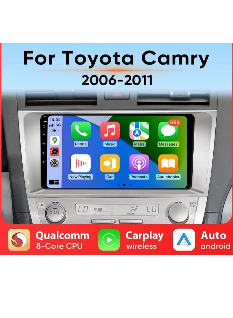 رايموس شاشة أندرويد لتويوتا كامري 2006 إلى 2011 4 جيجابايت من ذاكرة الوصول العشوائي تدعم أبل كاربلاي أندرويد أوتو لاسلكي QLED شاشة تعمل باللمس كاميرا DSP AHD متضمنة دعم بطاقة SIM - Image 1