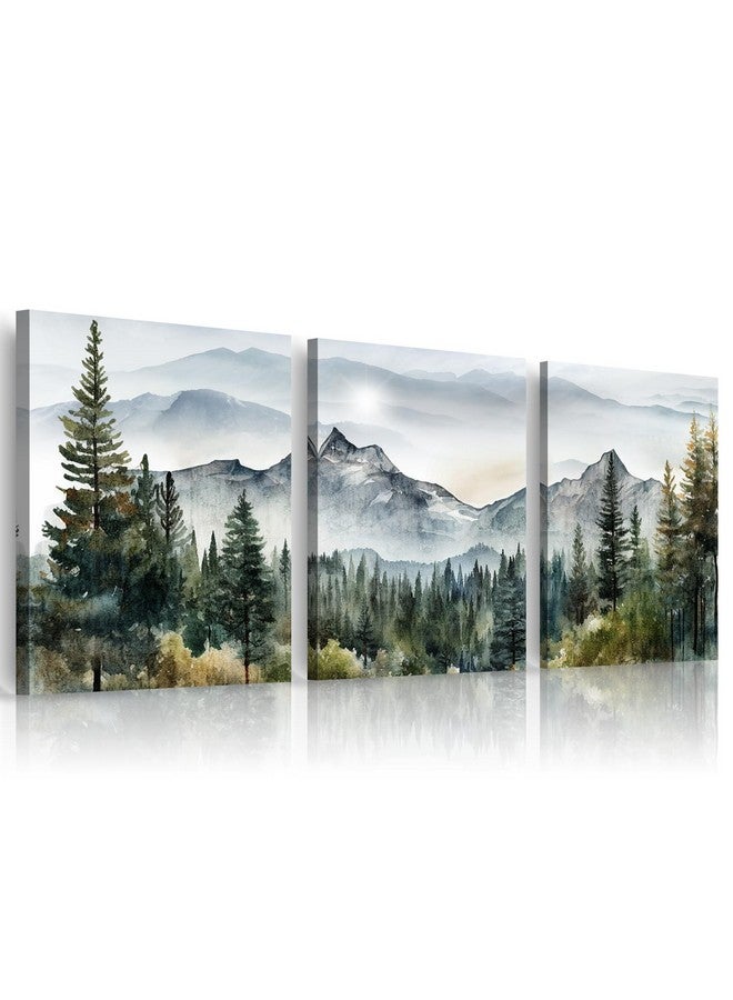 MHARTK66 MHARTK66 Wall Art for Living Room Modern Wall Decor for Bedroom Office Decor Abstract Mountain Forest Landscapes Ink Painting 3 Piece Framed Canvas Art Prints Ready to Hang Wall Pictures Home Decor  - Image 1