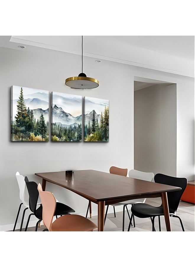 MHARTK66 MHARTK66 Wall Art for Living Room Modern Wall Decor for Bedroom Office Decor Abstract Mountain Forest Landscapes Ink Painting 3 Piece Framed Canvas Art Prints Ready to Hang Wall Pictures Home Decor  - Image 3