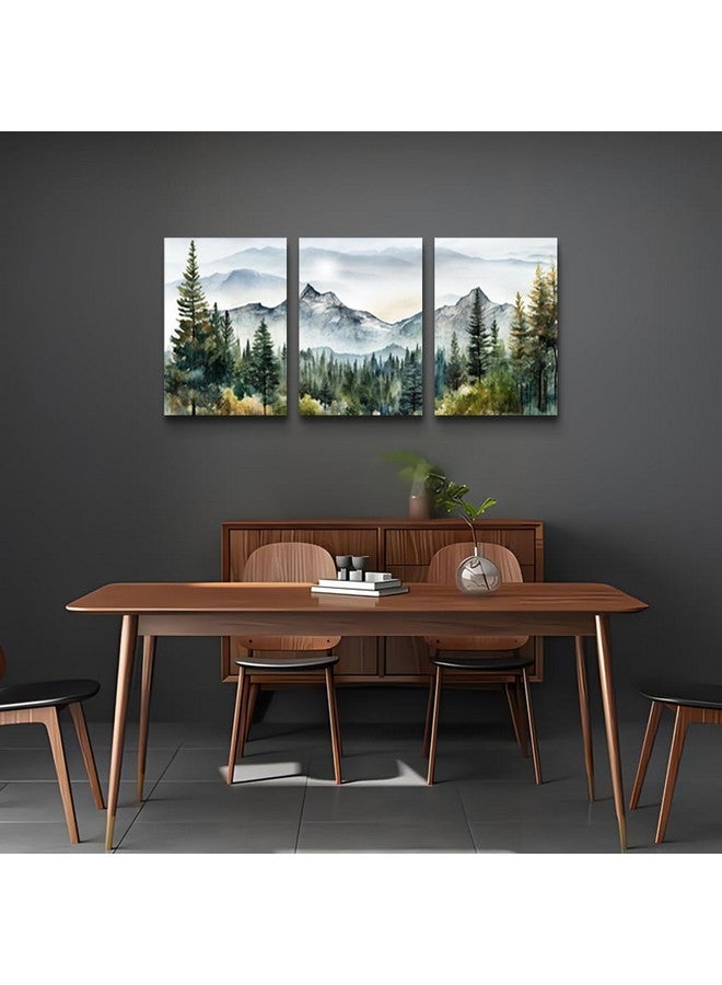 MHARTK66 MHARTK66 Wall Art for Living Room Modern Wall Decor for Bedroom Office Decor Abstract Mountain Forest Landscapes Ink Painting 3 Piece Framed Canvas Art Prints Ready to Hang Wall Pictures Home Decor  - Image 2