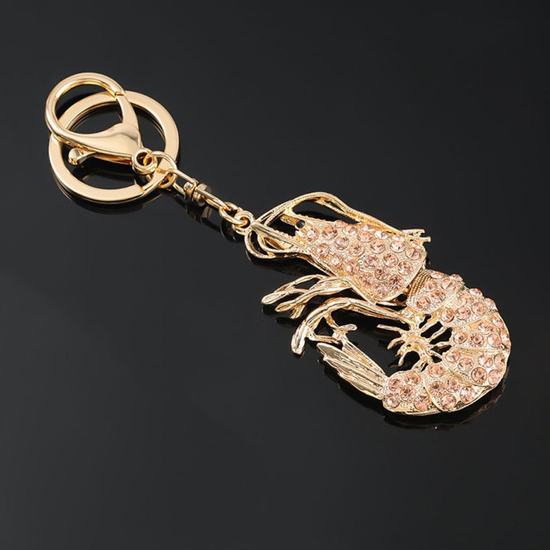 2pcs Cambarus Shape Rhinestone Key Chain Crawfish Shrimp Pendant Decorative Key - Image 1