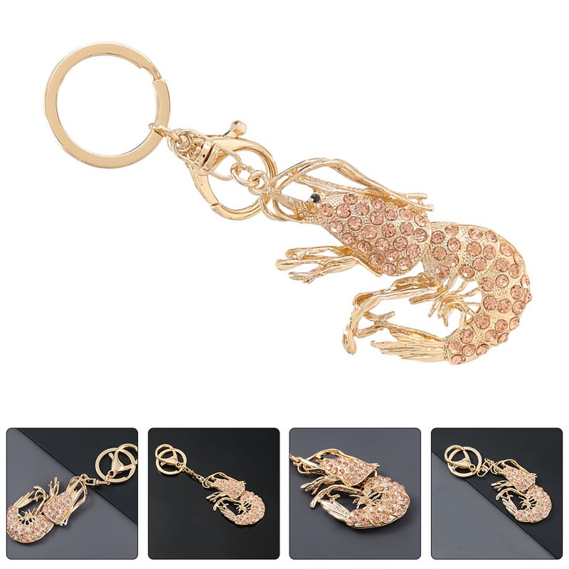 2pcs Cambarus Shape Rhinestone Key Chain Crawfish Shrimp Pendant Decorative Key - Image 4