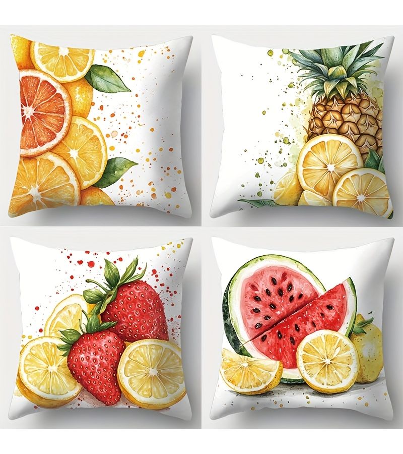 4pcs Watercolor Fruit Design Throw Pillow Covers 17.7 by 17.7 Inches for Sofa Bed Decorative Cushion Case - Image 1