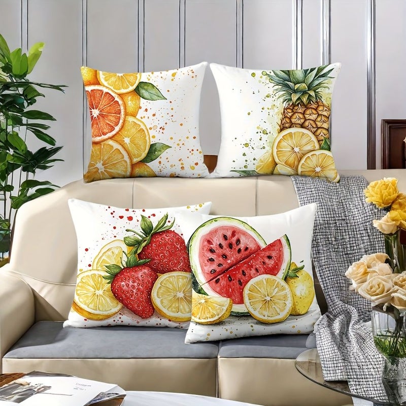 4pcs Watercolor Fruit Design Throw Pillow Covers 17.7 by 17.7 Inches for Sofa Bed Decorative Cushion Case - Image 2