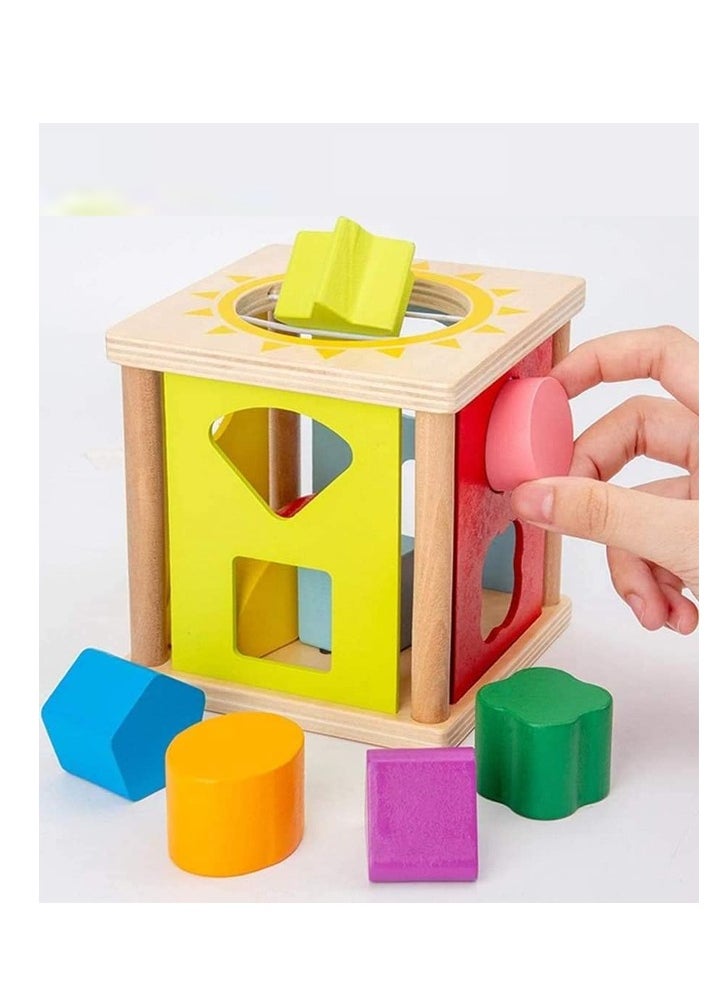 BAYBEE - Baybee Shape Sorter Blocks Toy Wooden Geometric Building Block Cube Box Classic Developmental Toy Star Shape Learning Matching Sorting Gifts For Children Boys Girls Early Education Toys - Image 1