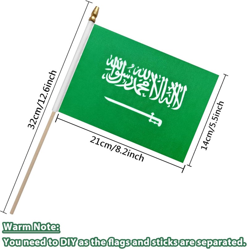 SODANEED 10 Pack Hand Held Saudi Arabian Flag, Small SA Flags/Mini Saudi Flag for Outside 4x6 Inch, Saudi Arabian Stick Flags with Golden Kid-Safe Spear Top, Saudi Arabia  Decorations - Image 4