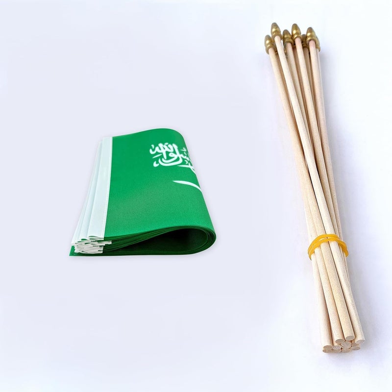 SODANEED 10 Pack Hand Held Saudi Arabian Flag, Small SA Flags/Mini Saudi Flag for Outside 4x6 Inch, Saudi Arabian Stick Flags with Golden Kid-Safe Spear Top, Saudi Arabia  Decorations - Image 5