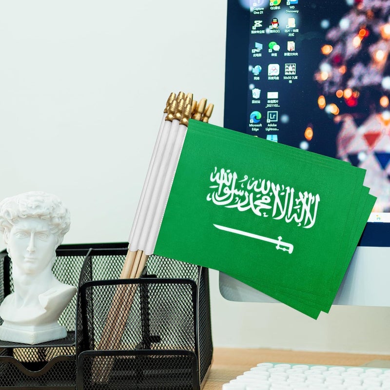 SODANEED 10 Pack Hand Held Saudi Arabian Flag, Small SA Flags/Mini Saudi Flag for Outside 4x6 Inch, Saudi Arabian Stick Flags with Golden Kid-Safe Spear Top, Saudi Arabia  Decorations - Image 2