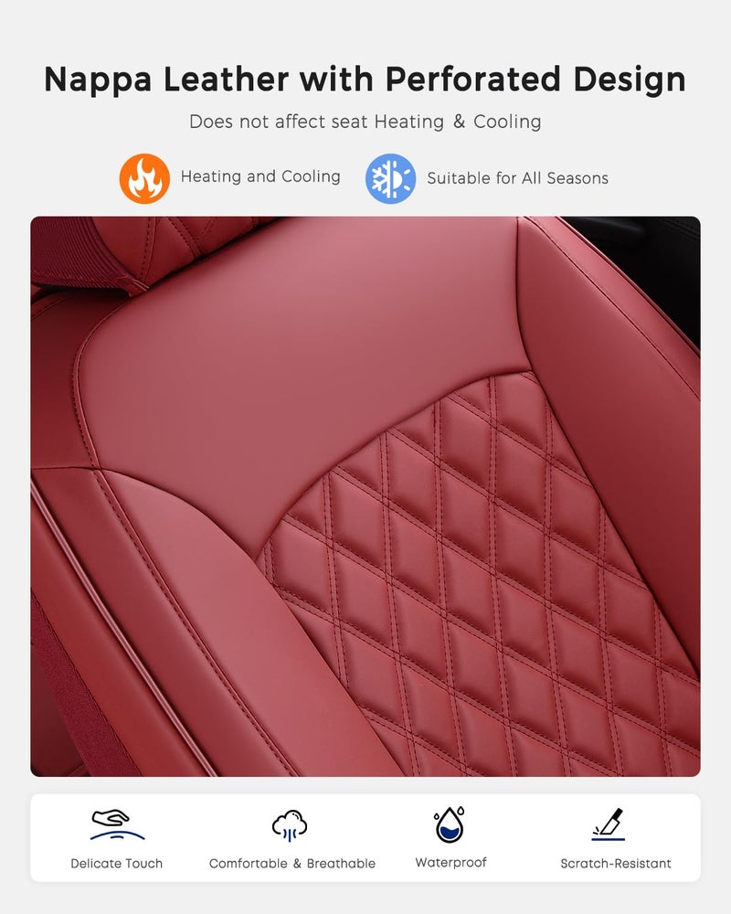 Huidasource Red Seat Covers, Nappa Leather Car Seat Covers, Automotive Seat Covers Velcro Adjustable, Compatible with Airbags, Child Seat, Fit for Most Cars, Vans, Trucks, SUVs (Full Set/Red) - Image 3