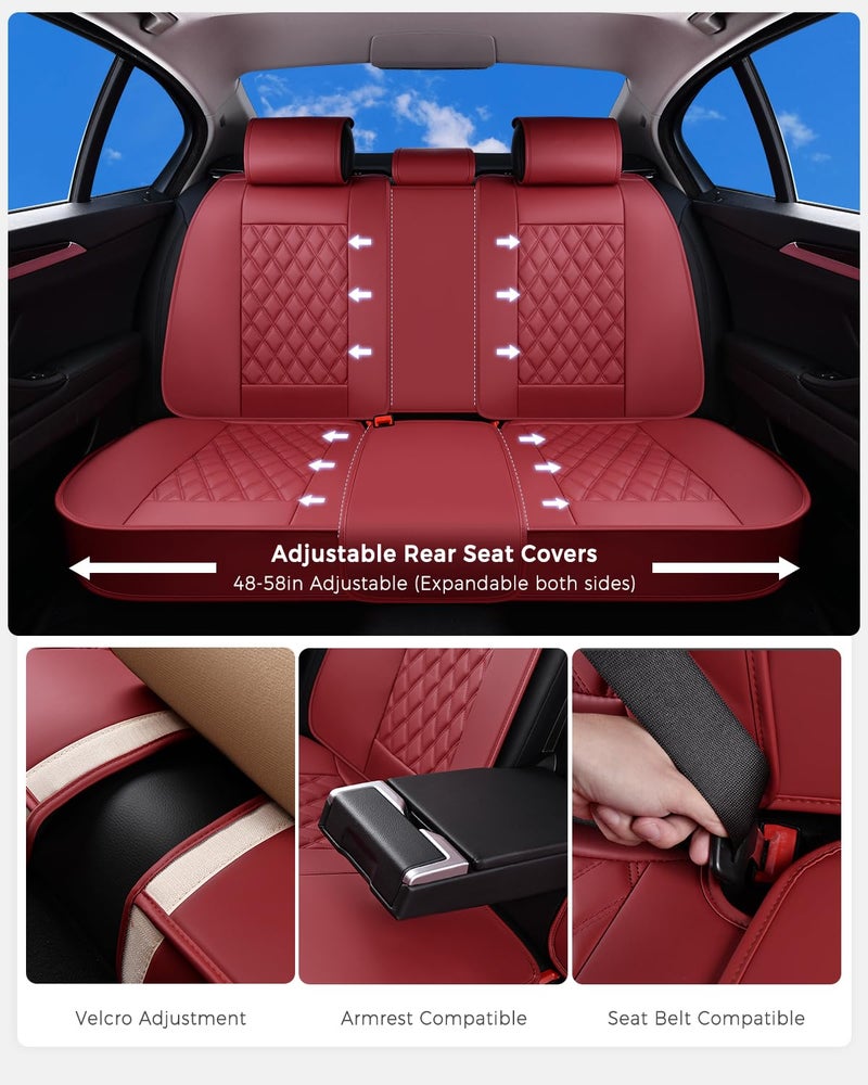 Huidasource Red Seat Covers, Nappa Leather Car Seat Covers, Automotive Seat Covers Velcro Adjustable, Compatible with Airbags, Child Seat, Fit for Most Cars, Vans, Trucks, SUVs (Full Set/Red) - Image 4