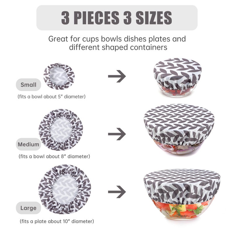 wegreeco Elastic Reusable Bowl Covers for Bread Proofing, Fabric Cloth Sourdough Bowl Covers for Proofing - Set of 3, Grey Leaf - Image 3