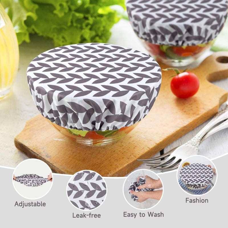 wegreeco Elastic Reusable Bowl Covers for Bread Proofing, Fabric Cloth Sourdough Bowl Covers for Proofing - Set of 3, Grey Leaf - Image 2