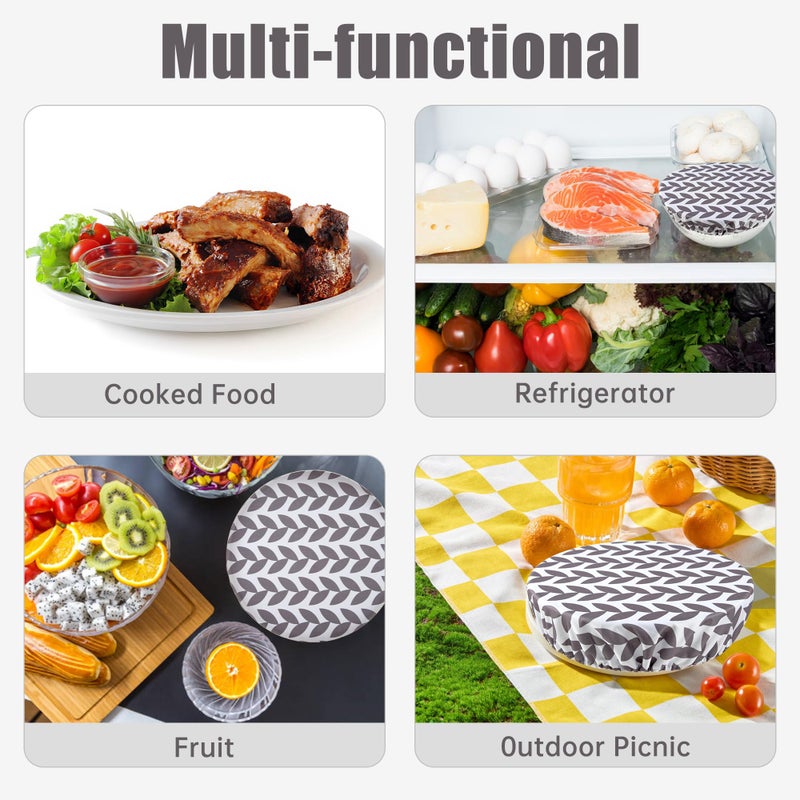 wegreeco Elastic Reusable Bowl Covers for Bread Proofing, Fabric Cloth Sourdough Bowl Covers for Proofing - Set of 3, Grey Leaf - Image 5