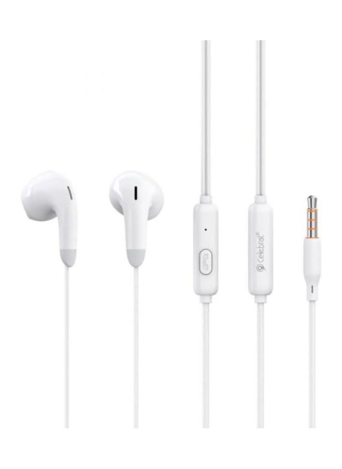 Celebrat - Celebrat G27 Wired Stereo Sound Earphones With Microphone And Controller Button Pure And Lossless Audio Quality And Clarity In Calls Fits Various Smart Devices 3.5 mm Audio Pin - White - Image 1