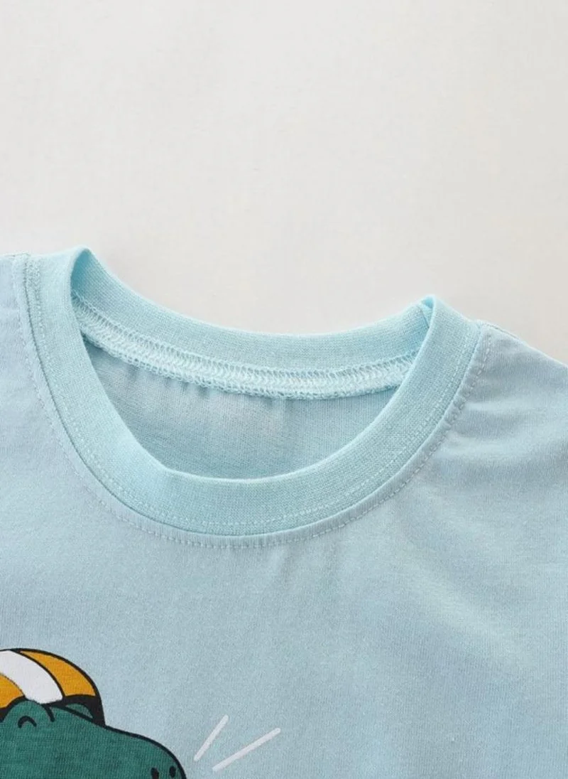 YUNIQEE Blue Graphic Printed Round Neck T-shirt