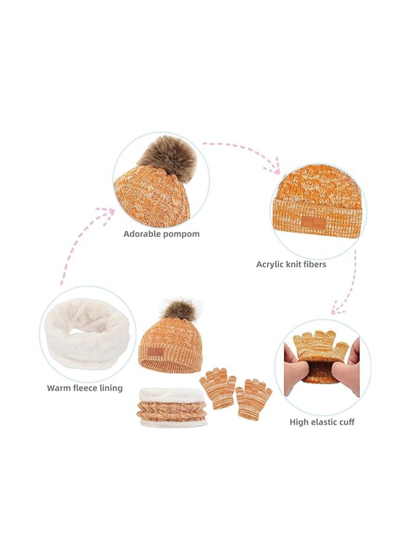 SOLARAE طقم قبعة شتوية للأطفال مع وشاح وقفازات للأعمار من 2-6 سنوات، قبعة شتوية محبوكة للأطفال مع قفازات ودافئ رقبة مبطن بالفليس - Image 4