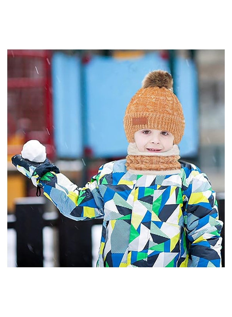 SOLARAE طقم قبعة شتوية للأطفال مع وشاح وقفازات للأعمار من 2-6 سنوات، قبعة شتوية محبوكة للأطفال مع قفازات ودافئ رقبة مبطن بالفليس - Image 2