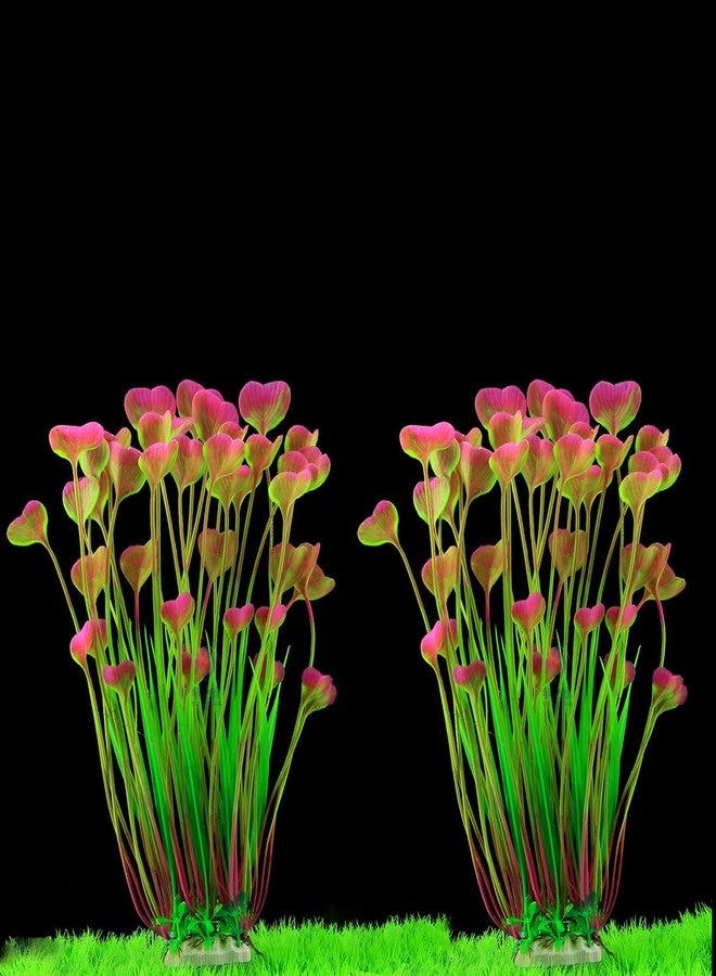 ماكسمورال قطعتان من نباتات بلاستيكية اصطناعية لتزيين أحواض السمك، مقاس 16 بوصة، قاعدة سيراميك، ديكورات لأحواض السمك، مستلزمات الحيوانات الأليفة - Image 1