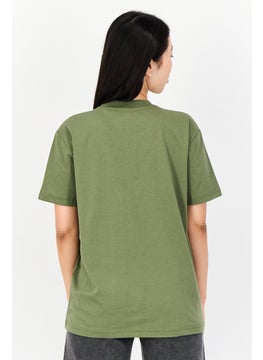 ESPRIT Women Crew Neck Short Sleeve Brand Logo T-Shirt, Olive  - Image 2