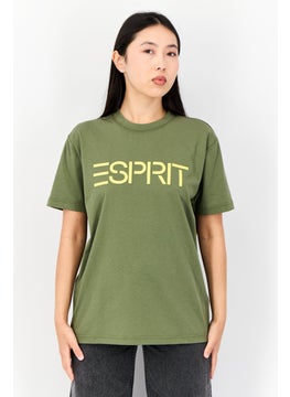 ESPRIT Women Crew Neck Short Sleeve Brand Logo T-Shirt, Olive  - Image 1