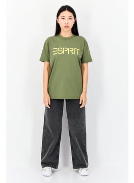 ESPRIT Women Crew Neck Short Sleeve Brand Logo T-Shirt, Olive  - Image 4