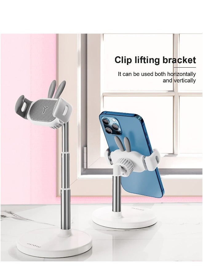 Generic Cell Phone Stand, Cute Bunny Phone Stand, Angle Height Adjustable Cell Phone Stand for Desk, Height Angle Adjustable Phone Holder, Compatible with iPhone, iPad, All Phones (White)  - Image 1