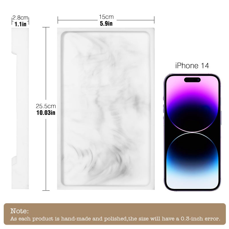 Luxspire Resin Vanity Tray, Bathroom Toilet Tank Storage Tray, 10.03 x 5.9 in Kitchen Sink Trays Decorative Serving Tray, Vanity Countertop Organizer for Makeup Towel Perfume Holder, M, White Marble - Image 5