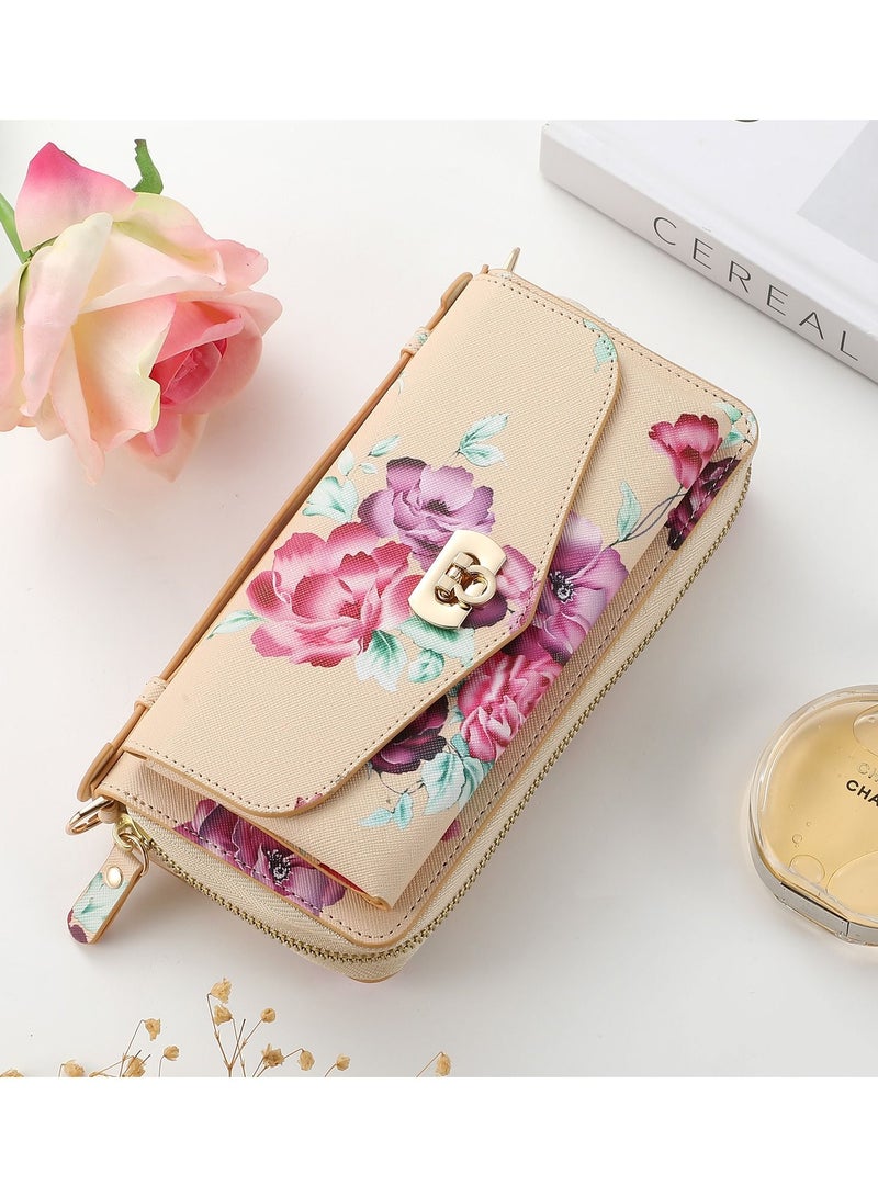 Suteni Floral Flip Cover Leather Protective Hidden Card Slots with Mirror Phone Case for iPhone - Image 1
