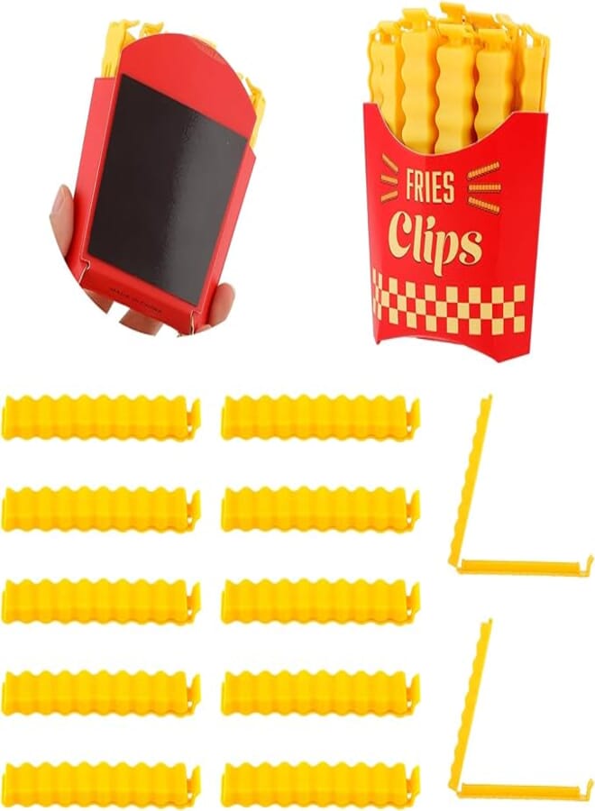 Molain Pack of 12 French Fries Shaped Food Sealing Clips, Funny Food Bag Clips with Magnetic Box, Red, Yellow, 3.93 inches, Plastic