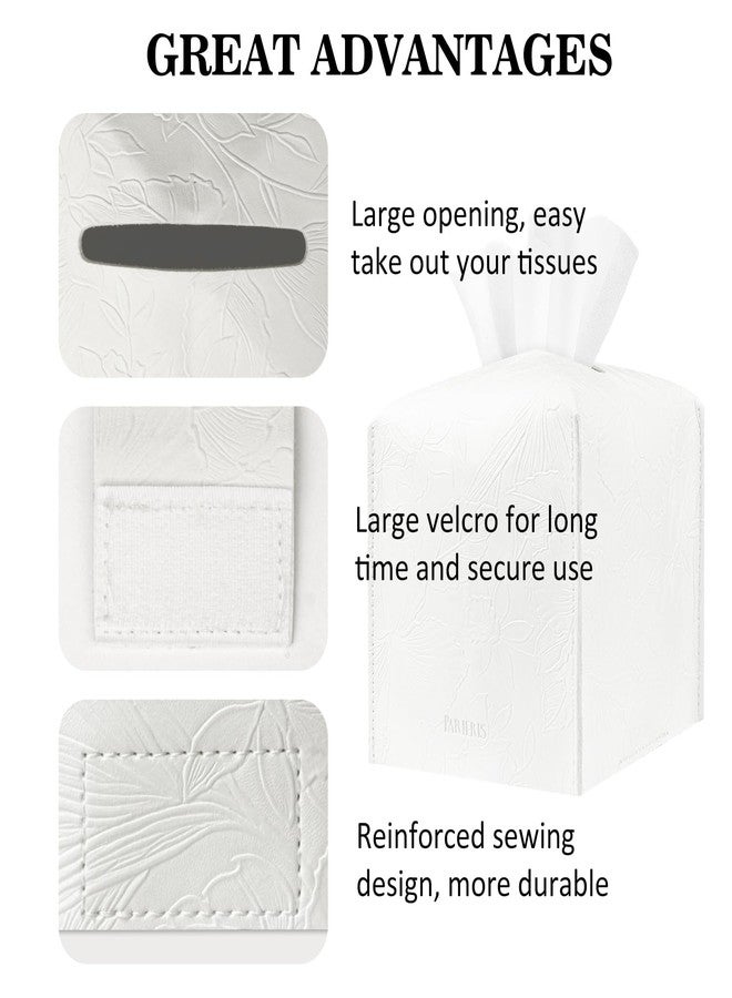 PARIERIS Tissue Box Holder Cover Square Tissue Cube Cover PU Leather Tissue Organizer with Bottom Belt for Bathroom, Tabletop, Kitchen, Night Stands, Office, Home, Car (1, White) - Image 4