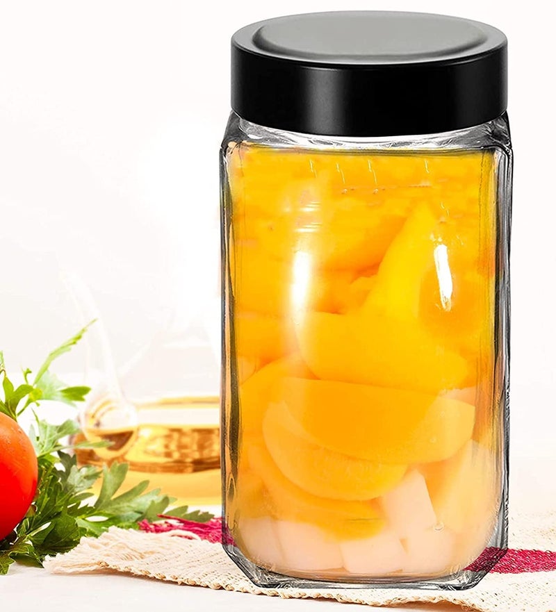 Vency Glass Cubical Square 1000ml Transparent Glass Jars & Containers for Kitchen Pantry, Snacks, Masala, Pickles, Cookies, Dry Fruits, Coffee Storage with Black Plastic Lid (1000ml, Set Of 6) - Image 3