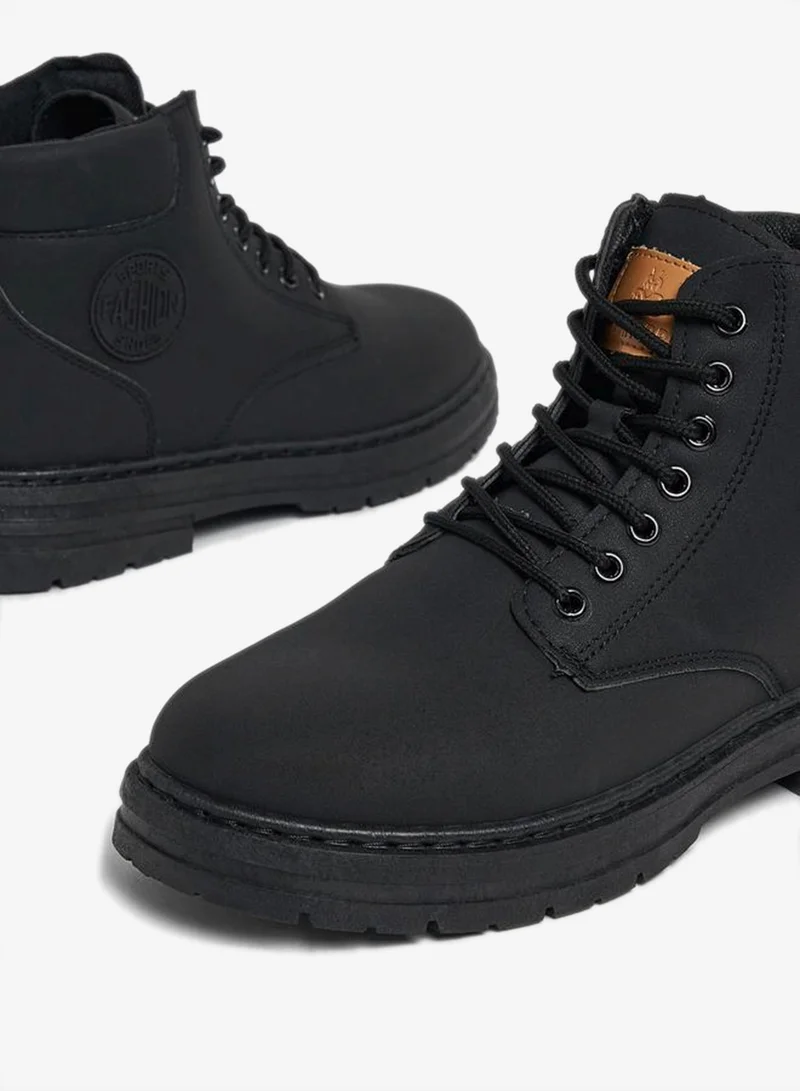 Styli Jet Black Classic Round Toe Lace Up Ankle Boots for Men | Best Price UAE