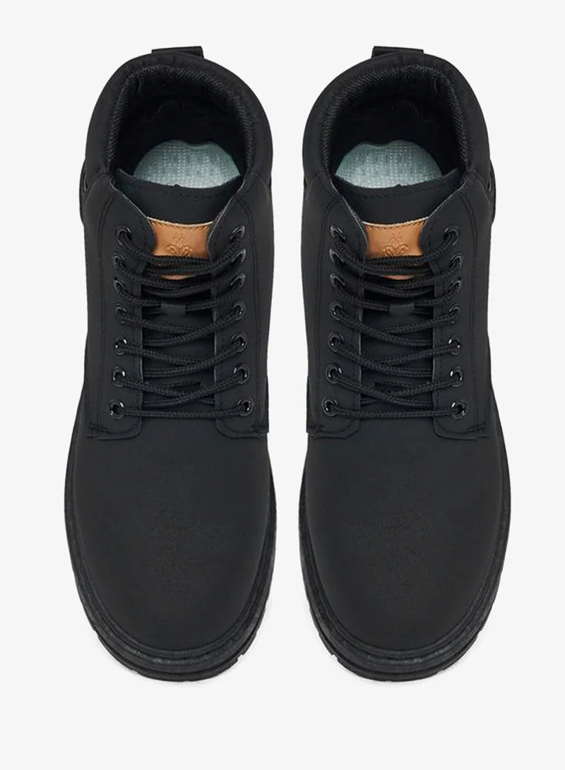 Styli Jet Black Classic Round Toe Lace Up Ankle Boots for Men | Best Price UAE