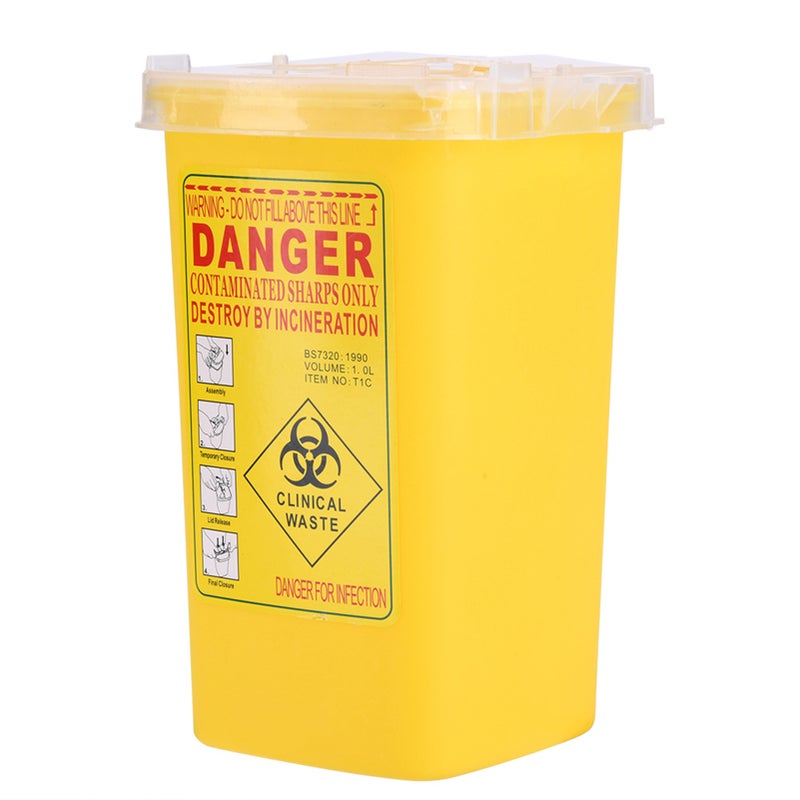 Tattoo Medical Plastic Sharps Container Biohazard Needle Disposal 1L Size Waste Box Yellow - Image 2